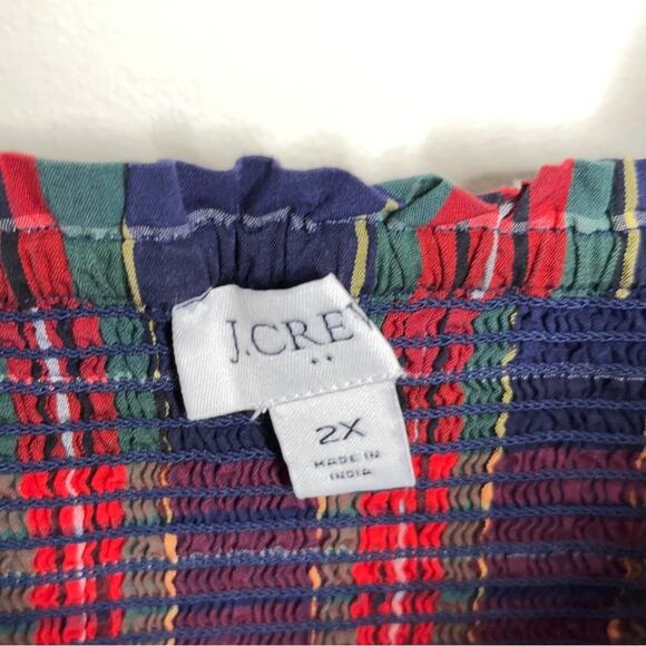 J. CREW Factory Plaid Cotton Poplin Smocked Tiered Midi Dress Red Blue {RR24} - Picture 7 of 8